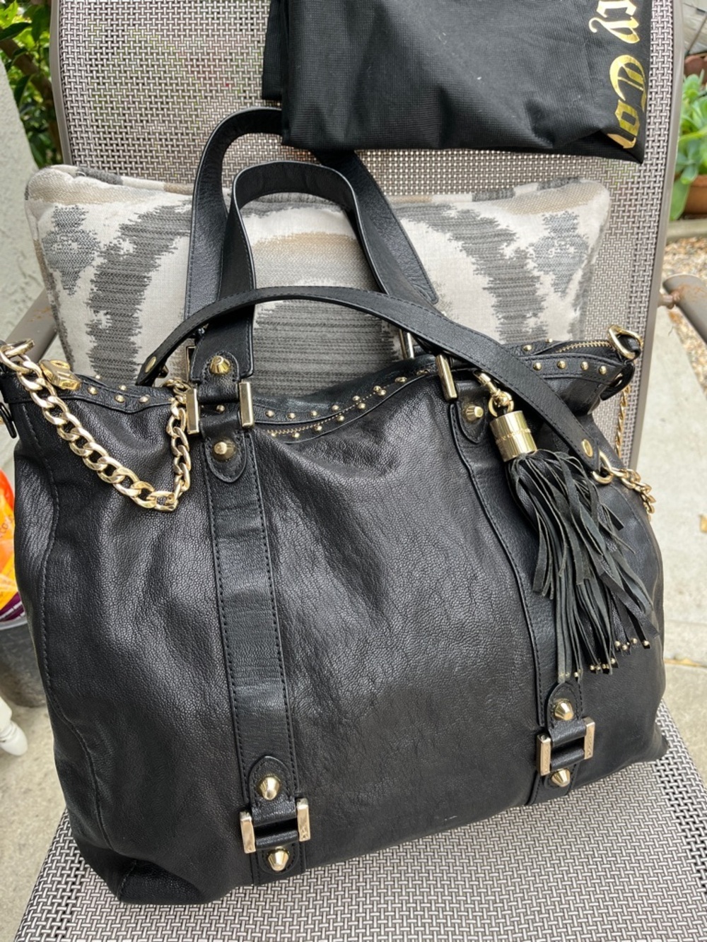 Juicy Couture Vintage Leather Shoulder Crossbody Bag Gold Chain Tassle